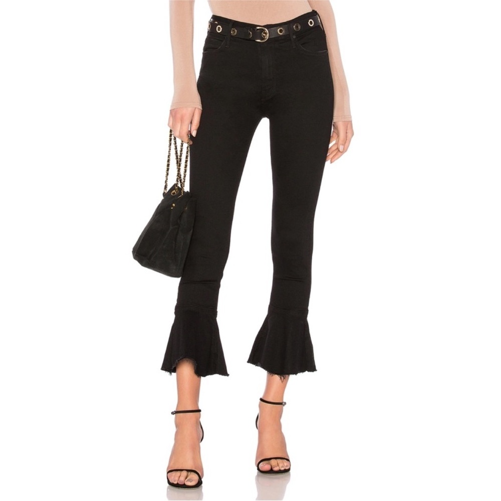 MOTHER The Cha Cha Fray Black Jeans Size 26 High Rise Crop Flare